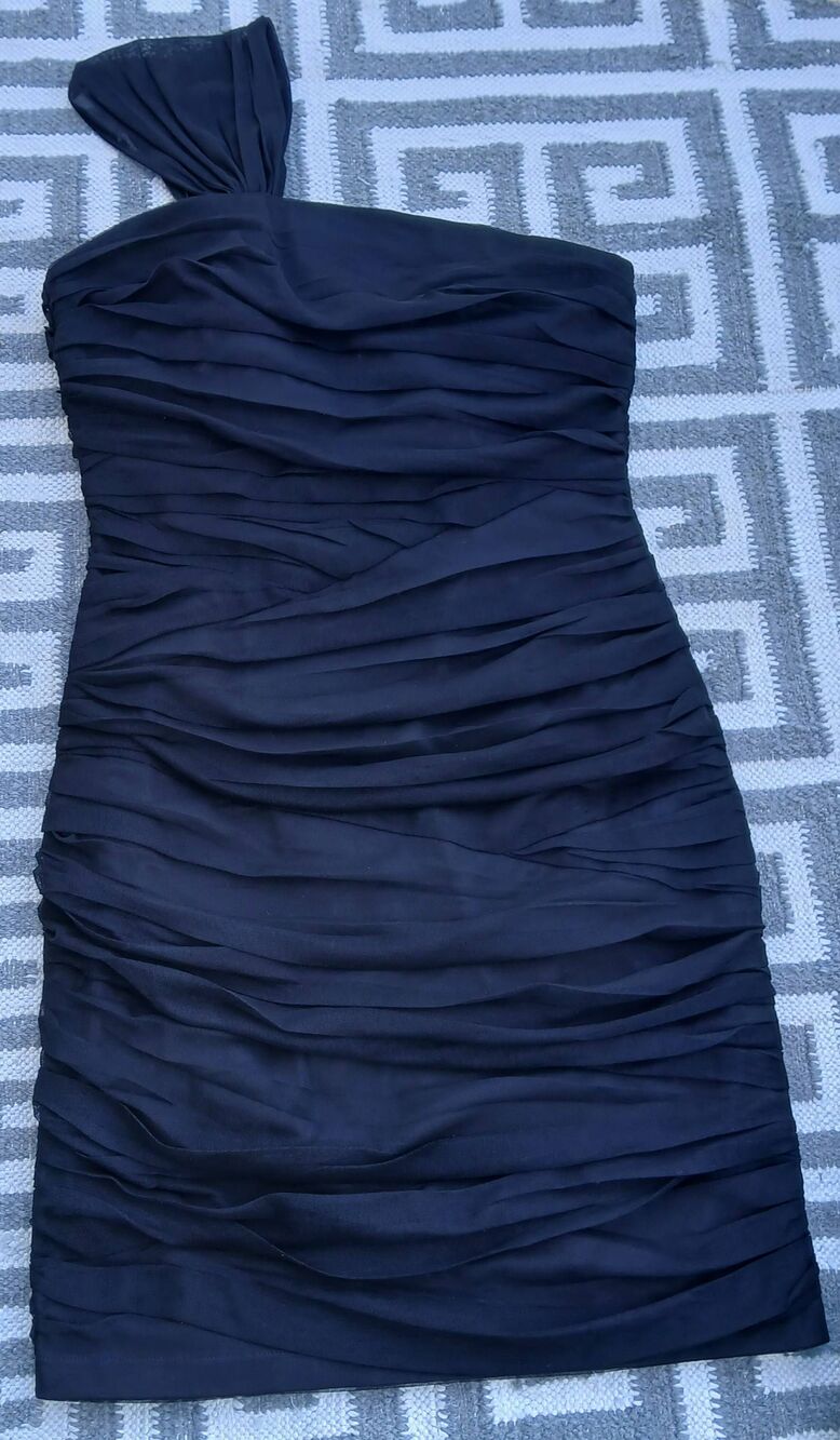 Reserved womens small bandage bodycon dress black tulle one shoulder event
